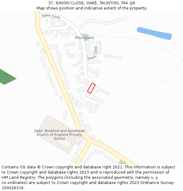 37, SAXON CLOSE, OAKE, TAUNTON, TA4 1JA: Location map and indicative extent of plot