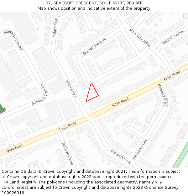 37, SEACROFT CRESCENT, SOUTHPORT, PR9 9FR: Location map and indicative extent of plot