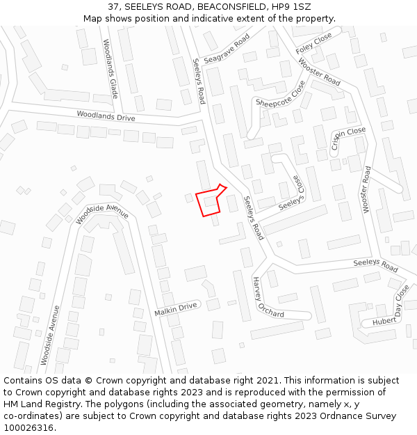 37, SEELEYS ROAD, BEACONSFIELD, HP9 1SZ: Location map and indicative extent of plot