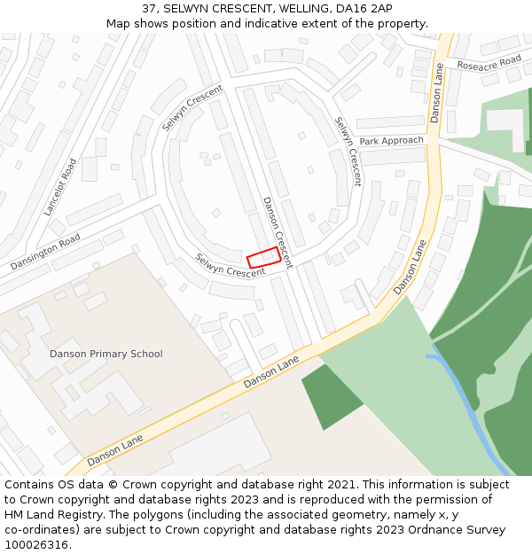 37, SELWYN CRESCENT, WELLING, DA16 2AP: Location map and indicative extent of plot