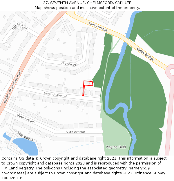 37, SEVENTH AVENUE, CHELMSFORD, CM1 4EE: Location map and indicative extent of plot