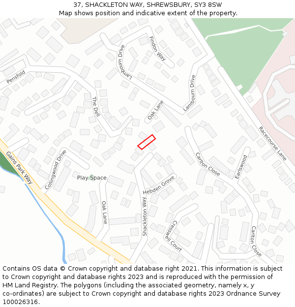 37, SHACKLETON WAY, SHREWSBURY, SY3 8SW: Location map and indicative extent of plot