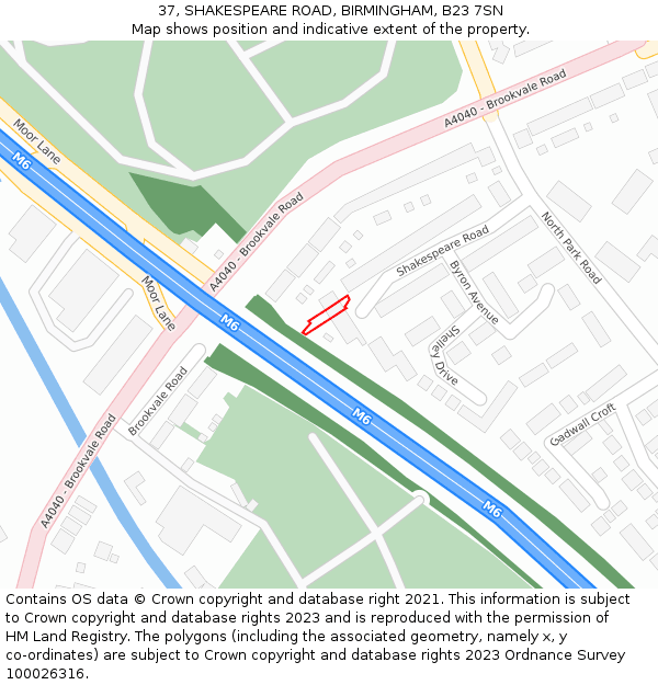 37, SHAKESPEARE ROAD, BIRMINGHAM, B23 7SN: Location map and indicative extent of plot