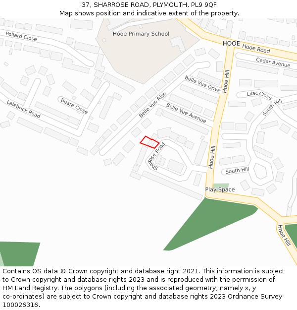 37, SHARROSE ROAD, PLYMOUTH, PL9 9QF: Location map and indicative extent of plot