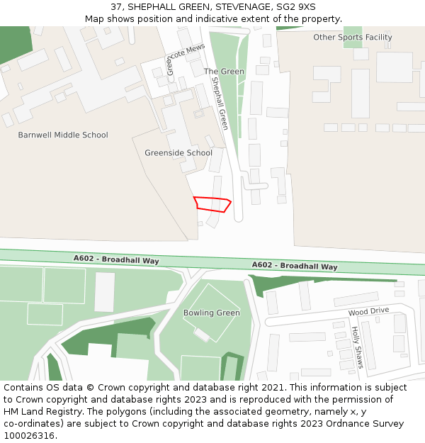 37, SHEPHALL GREEN, STEVENAGE, SG2 9XS: Location map and indicative extent of plot