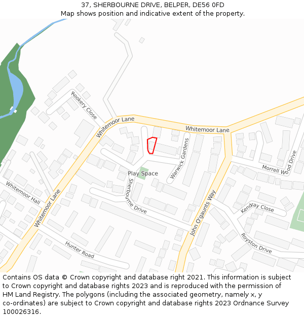 37, SHERBOURNE DRIVE, BELPER, DE56 0FD: Location map and indicative extent of plot