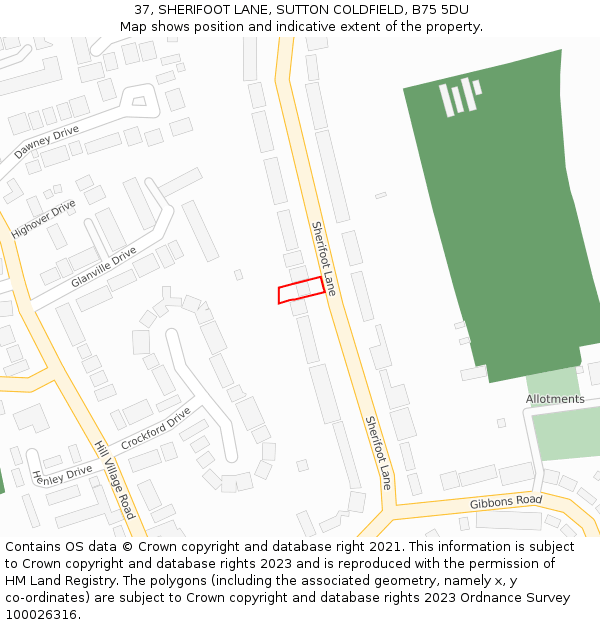 37, SHERIFOOT LANE, SUTTON COLDFIELD, B75 5DU: Location map and indicative extent of plot
