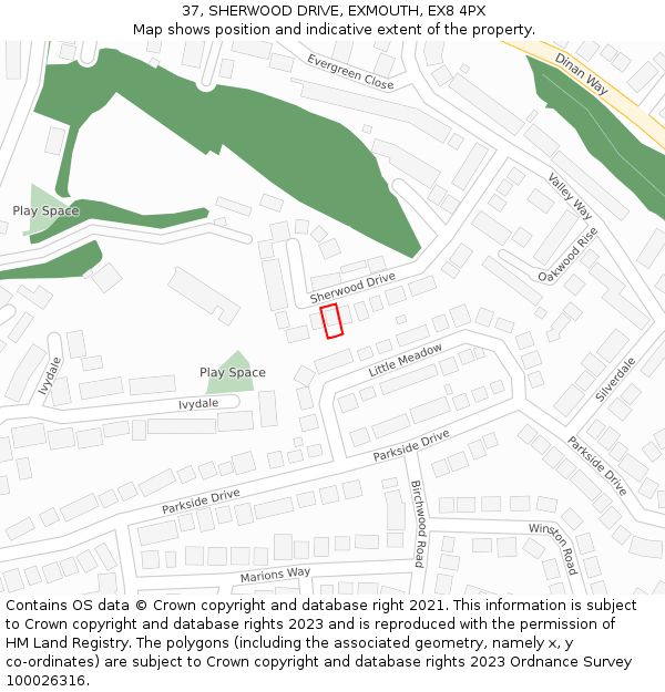 37, SHERWOOD DRIVE, EXMOUTH, EX8 4PX: Location map and indicative extent of plot