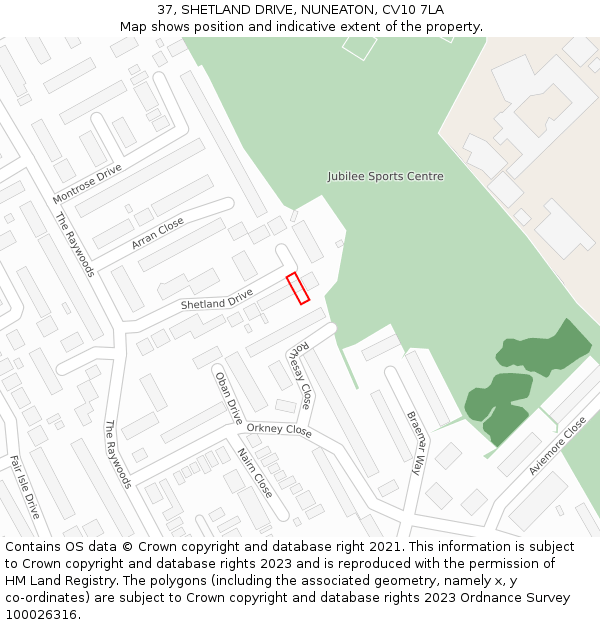 37, SHETLAND DRIVE, NUNEATON, CV10 7LA: Location map and indicative extent of plot