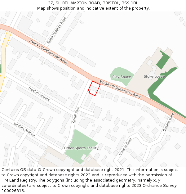 37, SHIREHAMPTON ROAD, BRISTOL, BS9 1BL: Location map and indicative extent of plot