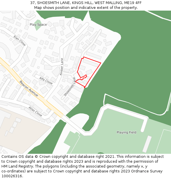 37, SHOESMITH LANE, KINGS HILL, WEST MALLING, ME19 4FF: Location map and indicative extent of plot