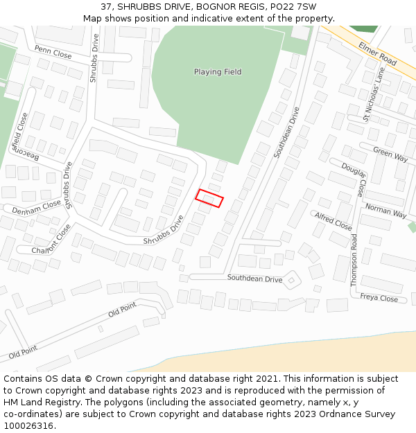 37, SHRUBBS DRIVE, BOGNOR REGIS, PO22 7SW: Location map and indicative extent of plot