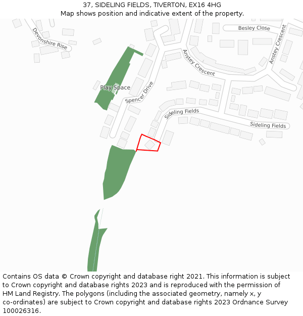 37, SIDELING FIELDS, TIVERTON, EX16 4HG: Location map and indicative extent of plot