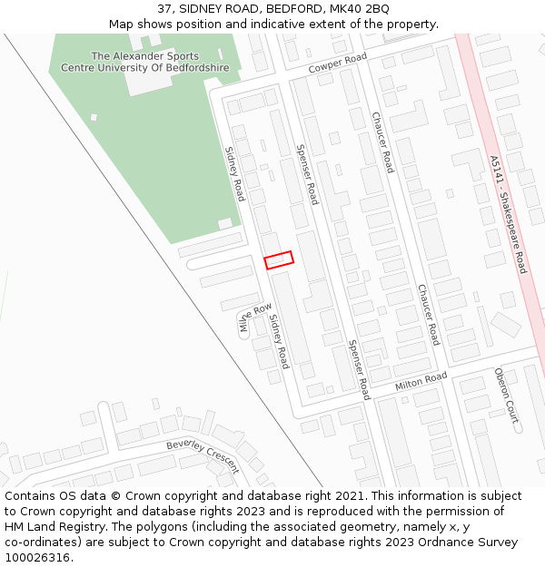 37, SIDNEY ROAD, BEDFORD, MK40 2BQ: Location map and indicative extent of plot