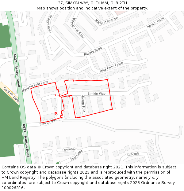 37, SIMKIN WAY, OLDHAM, OL8 2TH: Location map and indicative extent of plot