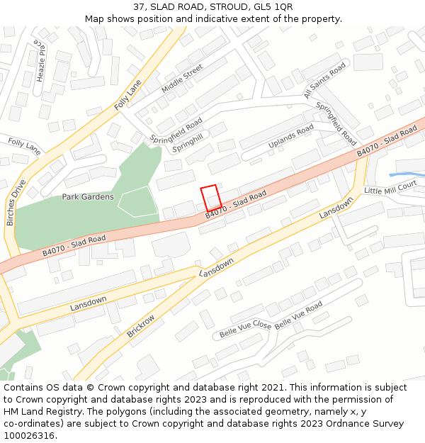 37, SLAD ROAD, STROUD, GL5 1QR: Location map and indicative extent of plot