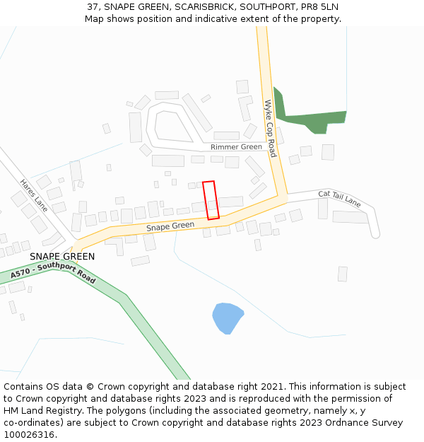 37, SNAPE GREEN, SCARISBRICK, SOUTHPORT, PR8 5LN: Location map and indicative extent of plot