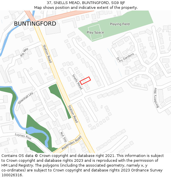 37, SNELLS MEAD, BUNTINGFORD, SG9 9JF: Location map and indicative extent of plot