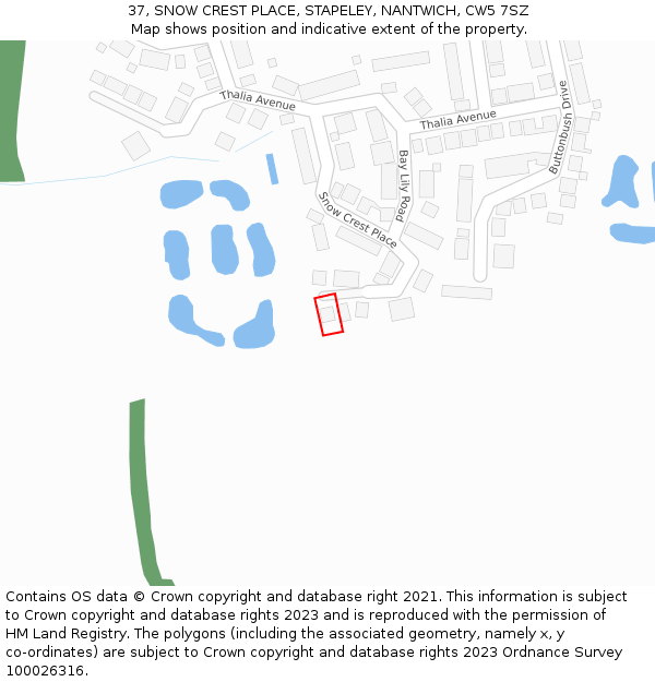 37, SNOW CREST PLACE, STAPELEY, NANTWICH, CW5 7SZ: Location map and indicative extent of plot