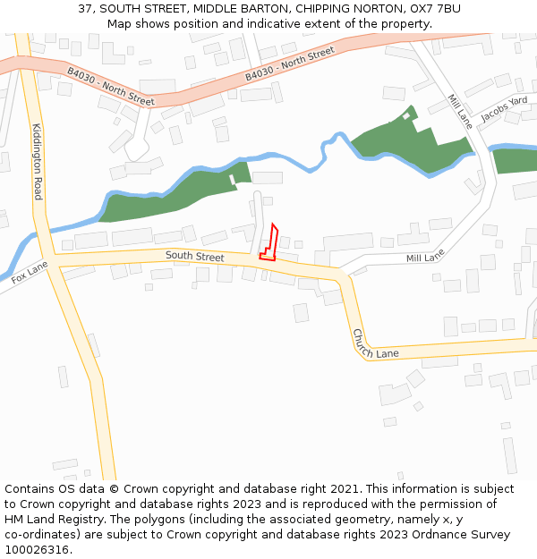 37, SOUTH STREET, MIDDLE BARTON, CHIPPING NORTON, OX7 7BU: Location map and indicative extent of plot