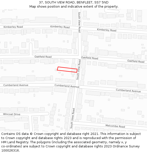 37, SOUTH VIEW ROAD, BENFLEET, SS7 5ND: Location map and indicative extent of plot