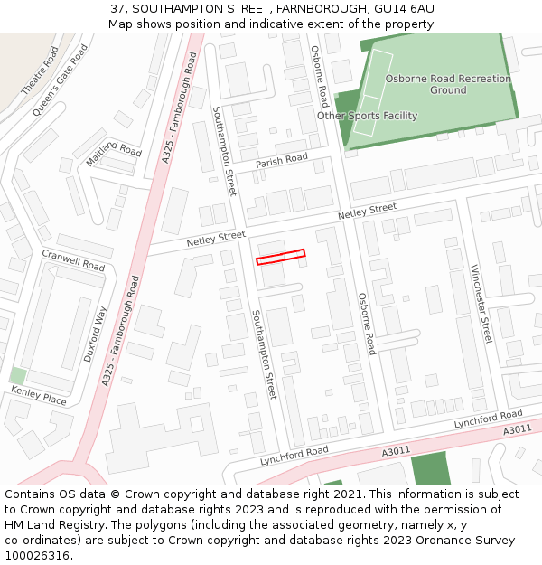 37, SOUTHAMPTON STREET, FARNBOROUGH, GU14 6AU: Location map and indicative extent of plot