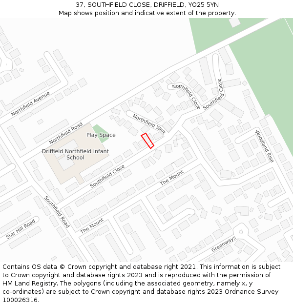 37, SOUTHFIELD CLOSE, DRIFFIELD, YO25 5YN: Location map and indicative extent of plot