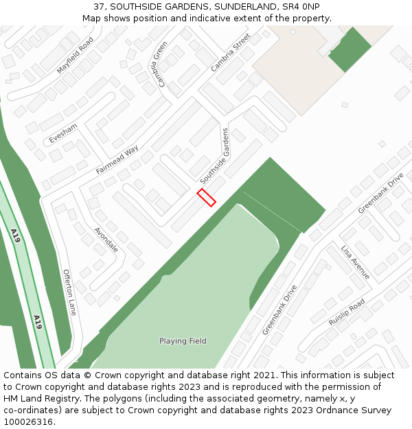 37, SOUTHSIDE GARDENS, SUNDERLAND, SR4 0NP: Location map and indicative extent of plot