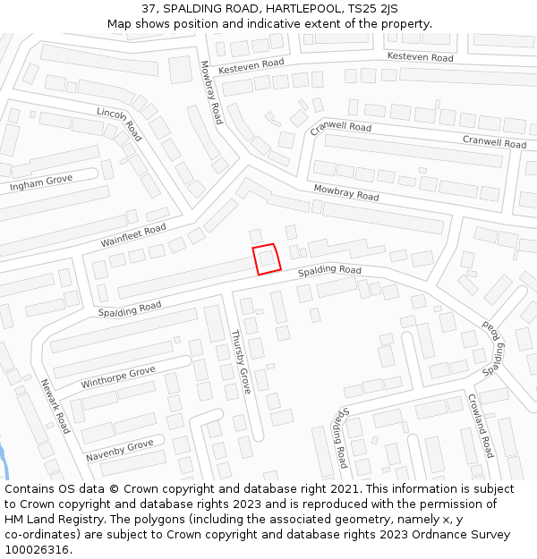 37, SPALDING ROAD, HARTLEPOOL, TS25 2JS: Location map and indicative extent of plot