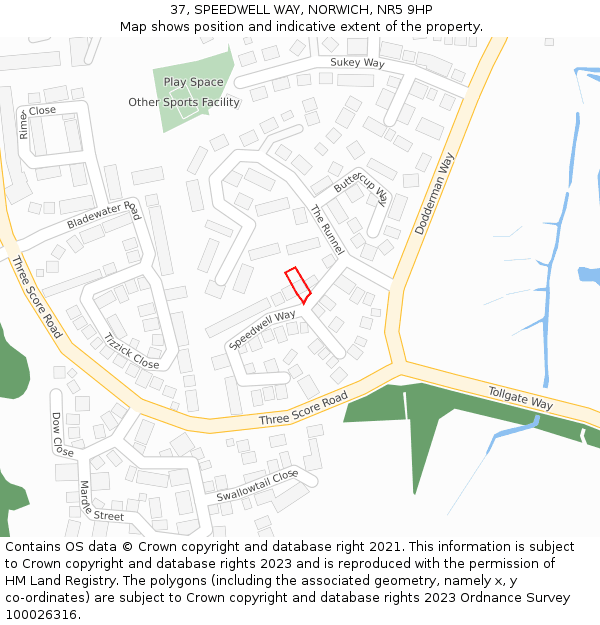 37, SPEEDWELL WAY, NORWICH, NR5 9HP: Location map and indicative extent of plot
