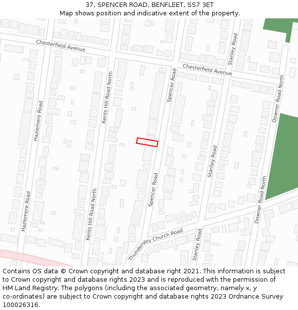37, SPENCER ROAD, BENFLEET, SS7 3ET: Location map and indicative extent of plot