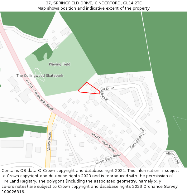 37, SPRINGFIELD DRIVE, CINDERFORD, GL14 2TE: Location map and indicative extent of plot