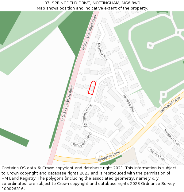 37, SPRINGFIELD DRIVE, NOTTINGHAM, NG6 8WD: Location map and indicative extent of plot