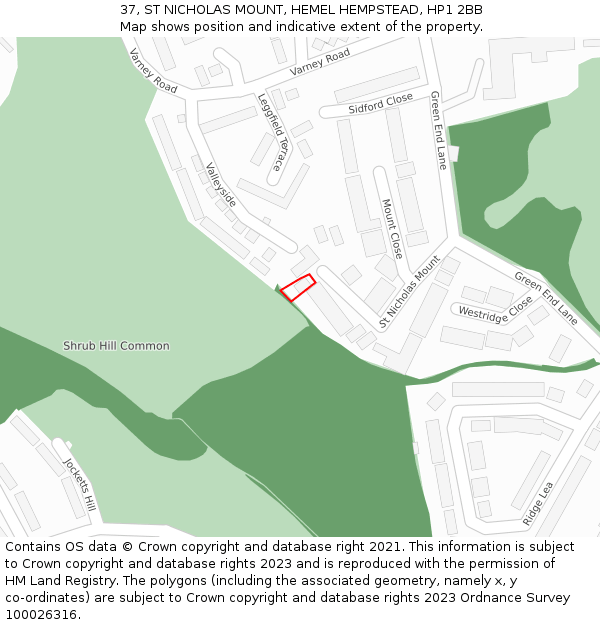 37, ST NICHOLAS MOUNT, HEMEL HEMPSTEAD, HP1 2BB: Location map and indicative extent of plot