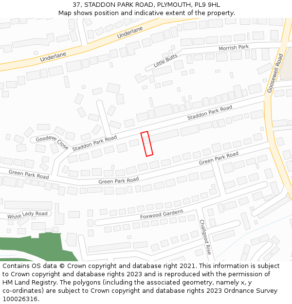 37, STADDON PARK ROAD, PLYMOUTH, PL9 9HL: Location map and indicative extent of plot