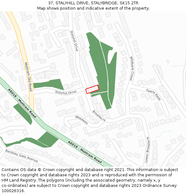 37, STALYHILL DRIVE, STALYBRIDGE, SK15 2TR: Location map and indicative extent of plot