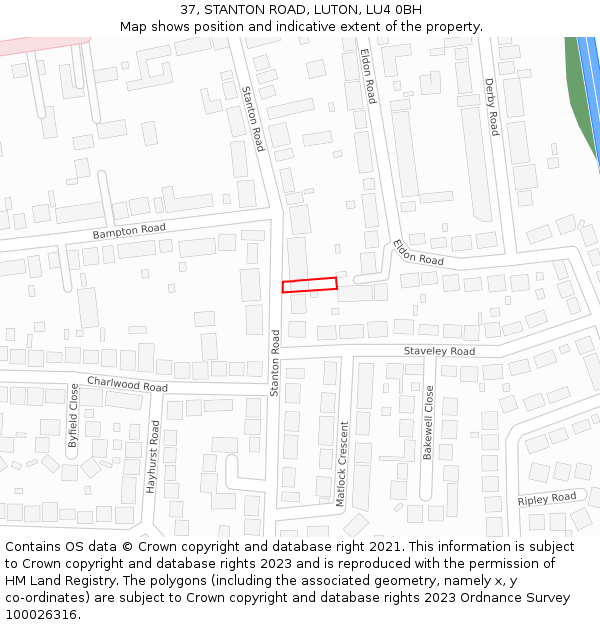 37, STANTON ROAD, LUTON, LU4 0BH: Location map and indicative extent of plot