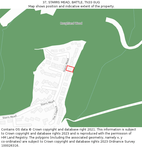 37, STARRS MEAD, BATTLE, TN33 0UG: Location map and indicative extent of plot