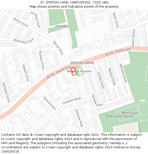 37, STATION LANE, HARTLEPOOL, TS25 1BQ: Location map and indicative extent of plot