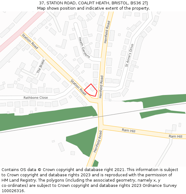 37, STATION ROAD, COALPIT HEATH, BRISTOL, BS36 2TJ: Location map and indicative extent of plot