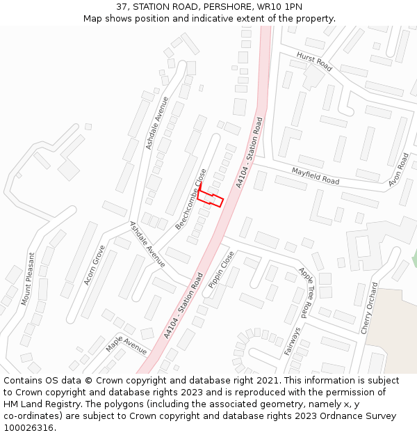 37, STATION ROAD, PERSHORE, WR10 1PN: Location map and indicative extent of plot