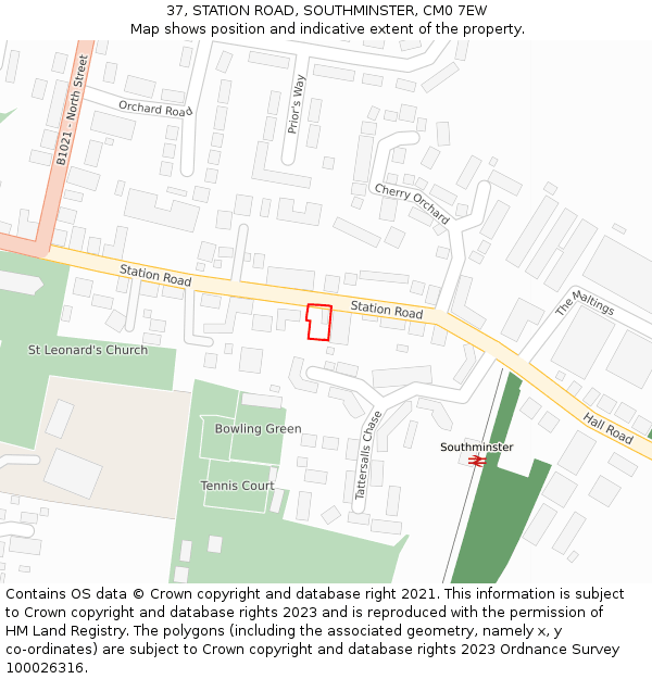 37, STATION ROAD, SOUTHMINSTER, CM0 7EW: Location map and indicative extent of plot