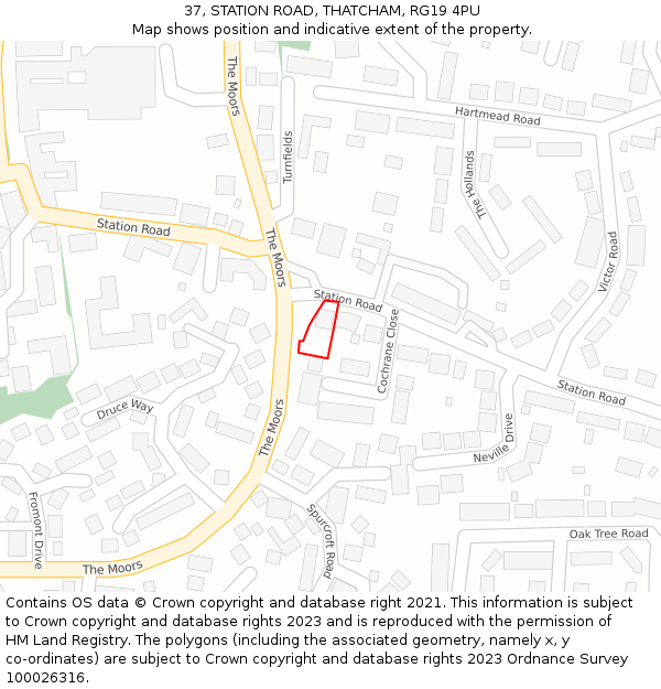 37, STATION ROAD, THATCHAM, RG19 4PU: Location map and indicative extent of plot