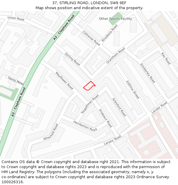 37, STIRLING ROAD, LONDON, SW9 9EF: Location map and indicative extent of plot