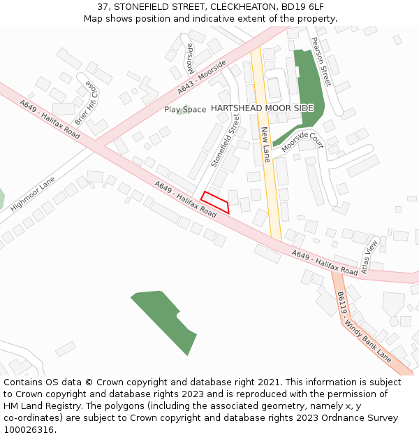 37, STONEFIELD STREET, CLECKHEATON, BD19 6LF: Location map and indicative extent of plot