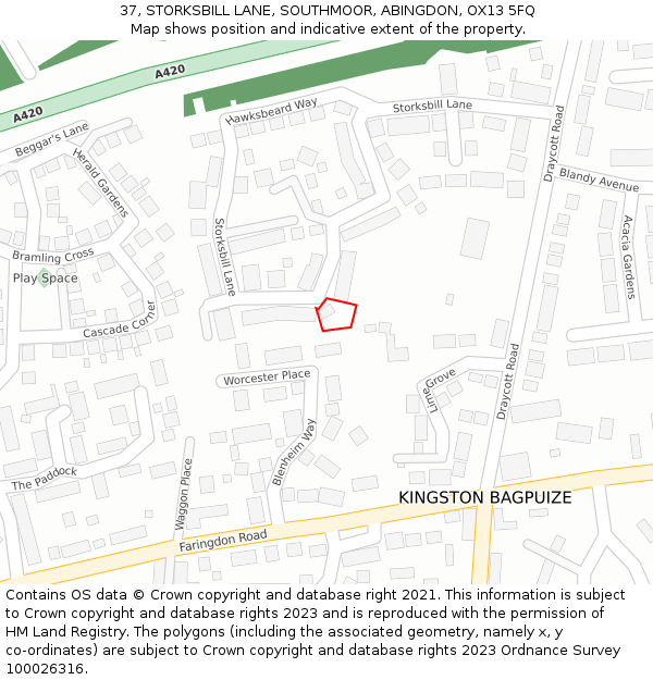 37, STORKSBILL LANE, SOUTHMOOR, ABINGDON, OX13 5FQ: Location map and indicative extent of plot