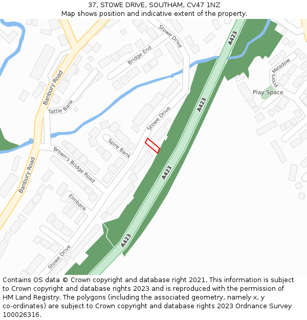 37, STOWE DRIVE, SOUTHAM, CV47 1NZ: Location map and indicative extent of plot