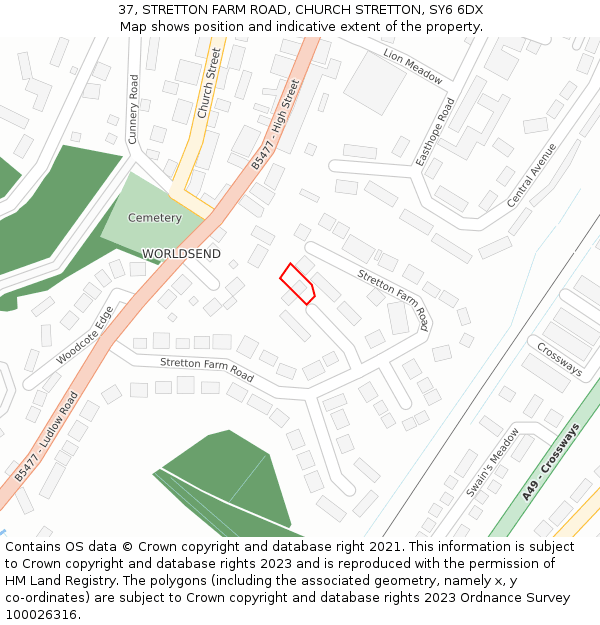 37, STRETTON FARM ROAD, CHURCH STRETTON, SY6 6DX: Location map and indicative extent of plot