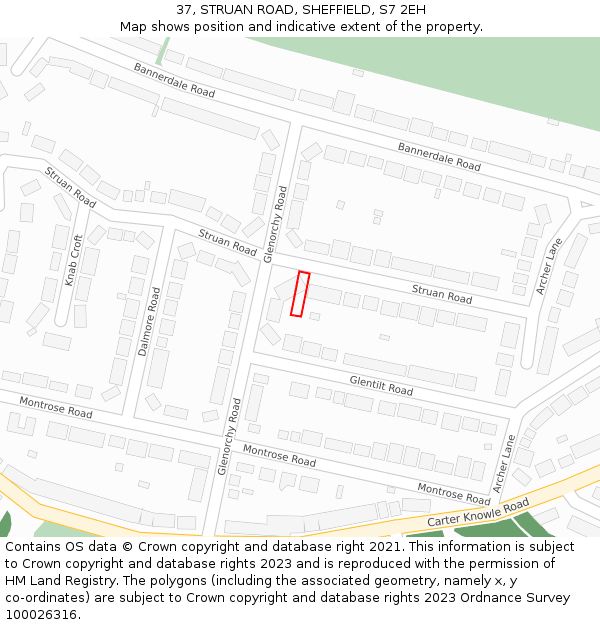 37, STRUAN ROAD, SHEFFIELD, S7 2EH: Location map and indicative extent of plot