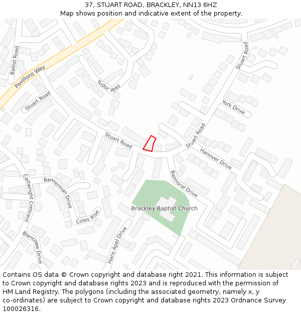 37, STUART ROAD, BRACKLEY, NN13 6HZ: Location map and indicative extent of plot